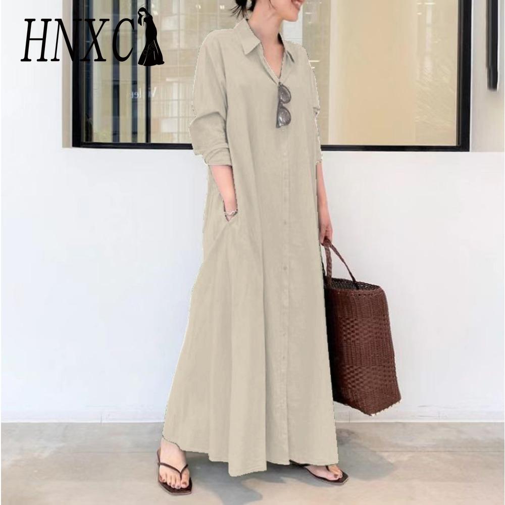 

HNXC Women s Long Shirt Dress Made of 100% Cotton Sizes: S-5XL Casual Dresses XXXXL бежевий