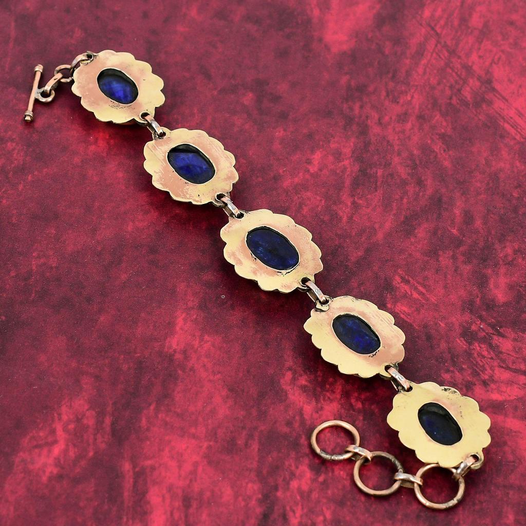 Faceted Blue Sapphire Bracelet Copper Bracelet Elegant Jewelry Adjustable Chain Bracelet Gemstone Copper Jewelry Handmade Bracelet For Gifts