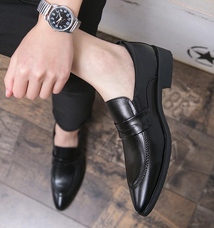 Small Leather Shoes Lazy Pointed Hair Stylist British Block Business Dress Casual Shoes