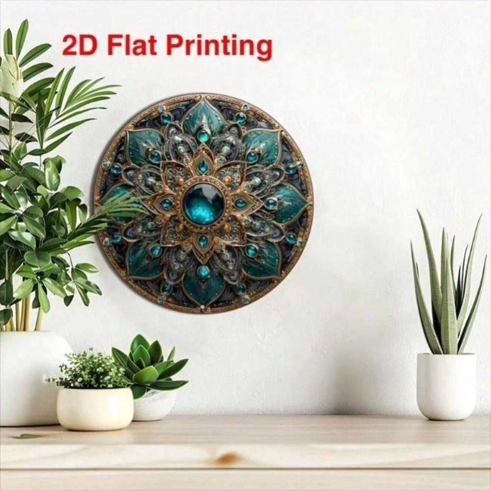 Tin Sign Wall Art Mandala Bohemia Blue Gold Kitchen Decor Metal Poster