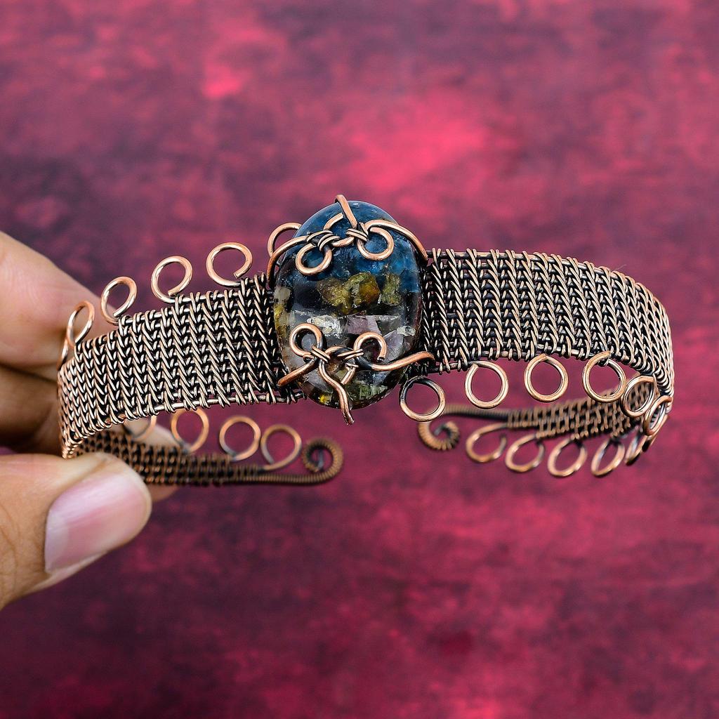 Copper Watermelon Tourmaline Bangle Copper Wire Wrapped Jewelry Adjustable Bangle