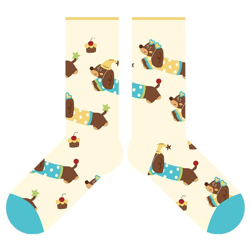 

Dachshund Sock Children s Thin Cotton Summer Breathable Striped Mesh Surface Silk Mid-calf Cute Anti-slip 1 pair