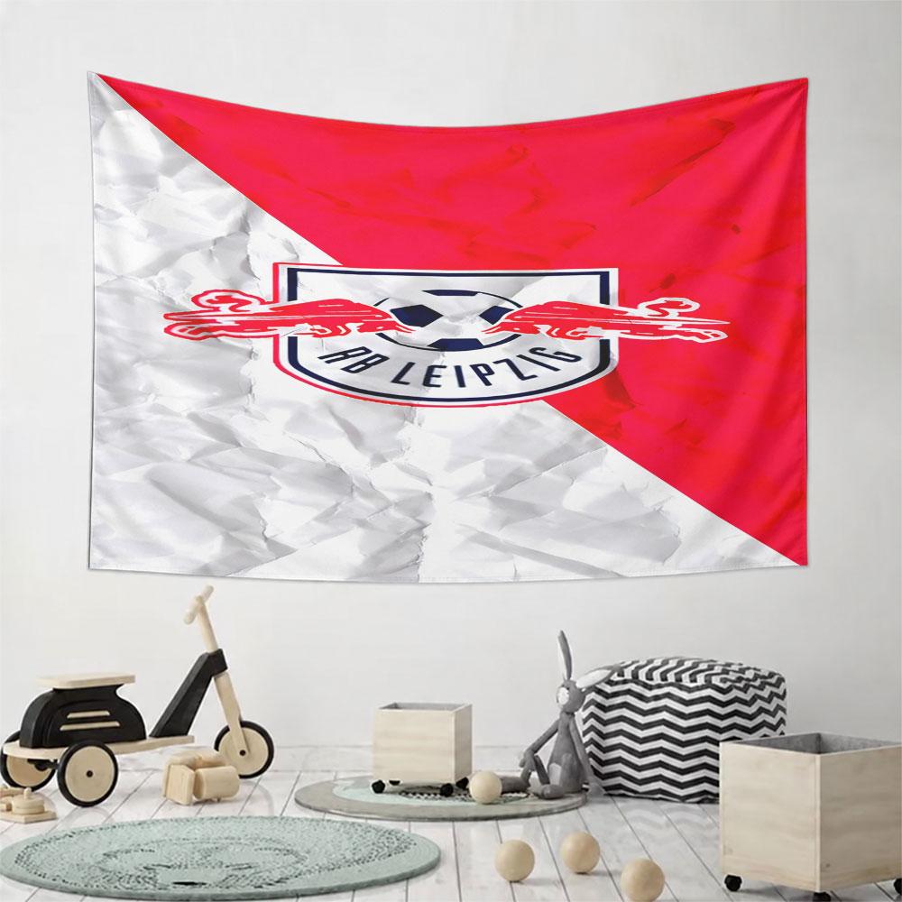 RB Leipzig Logo on Red and White Background Pattern Wall Hanging Tapestry Decorative Tapestry Home Decor for Bedroom and Living Room