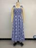 Summer 2026 Ethnic Style Spaghetti Strap Printed Backless Dress - Women's European & American Slit Waist-Cinching Dress