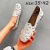 Large Size Hollow Hole Shoes Female Breathable Casual Flat Bottom Square Head Shallow Mouth Casual Shoes Embossed Le Fu Shoes