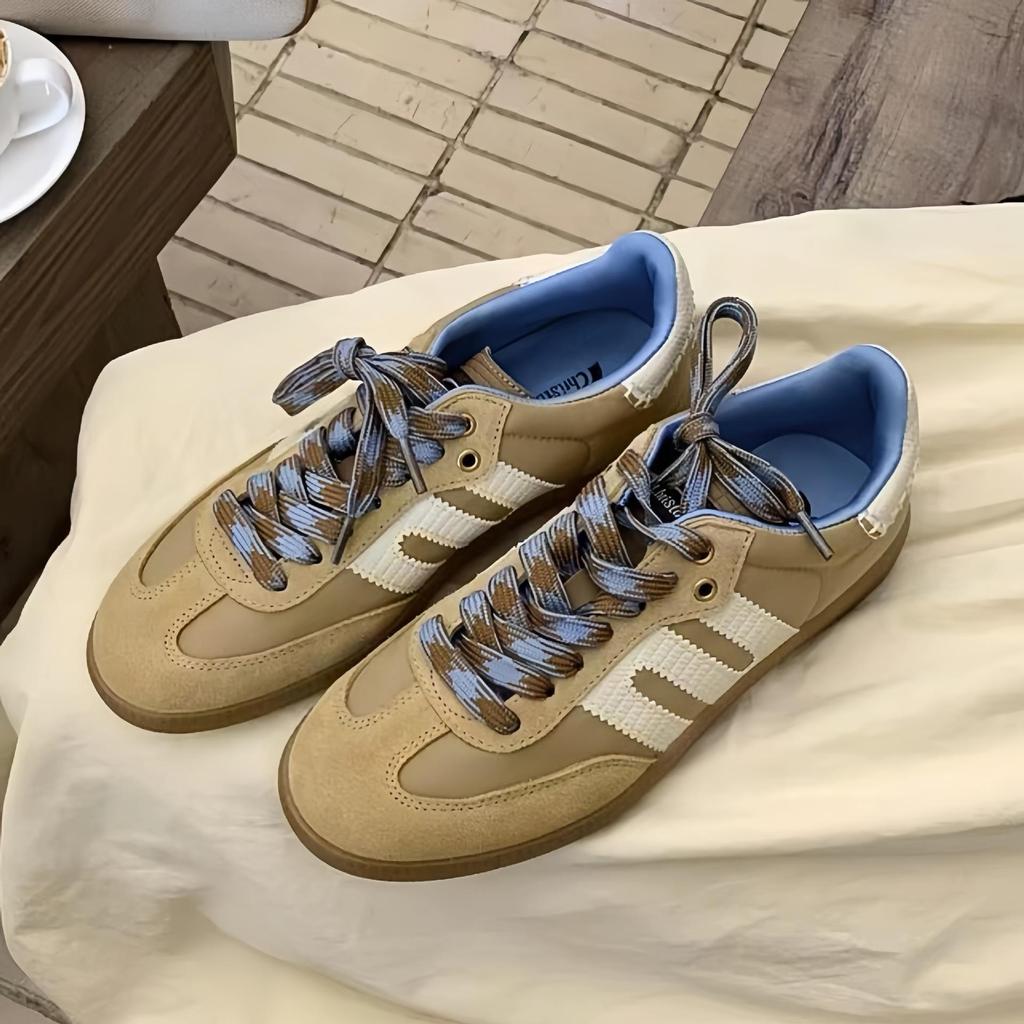 Sheii Su Yinyin Women's Retro Leather Color Block Casual Sneakers