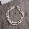 Collier court rétro polyvalent multicouche en perles d'imitation, perles grandes et petites quatre couches superposées chaîne clavicule, plusieurs façons de porter