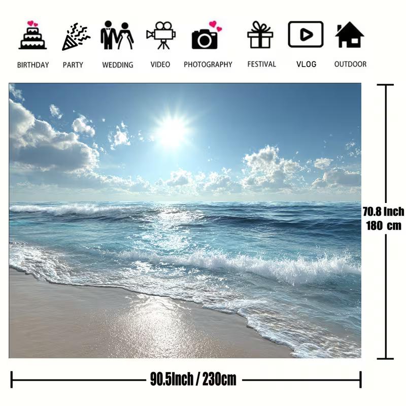 2D Bright Coastal Tapestry Ocean View with Sparkling Sunlight and Turquoise Waves Wall Art