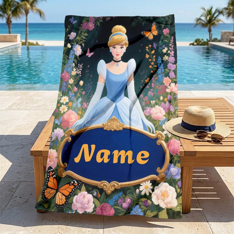 Custom Name Princess Garden Stylish Digital Printing Beach Towel Quick‑Drying Absorbent Blanket for Beach Pool Gym Travel