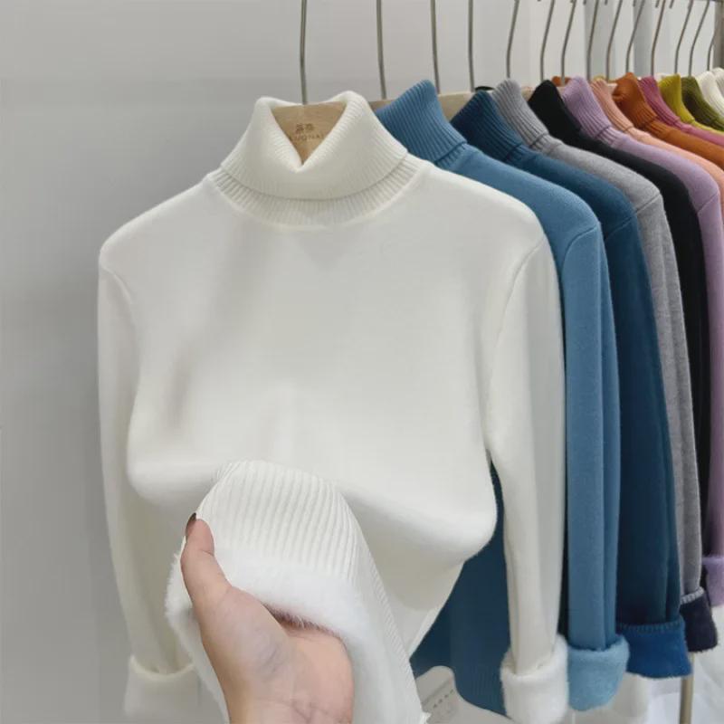 Women's High Collar Fleece Sweater: Stylish, Warm Long Sleeve Top for Autumn/Winter 2024