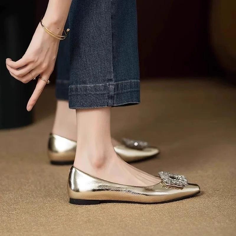 Women's Flat Shoes Slip-on Crystal Square Buckle With Crystals Ladies Footwear Toe Stylish Popular Quick Delivery Social Young