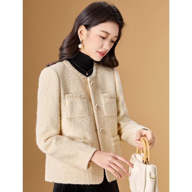 Women's French Style Beaded Tweed Wool Blend Jacket