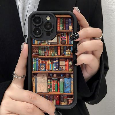 Creative Bookshelf and Book Pattern Phone Case for iPhone 16 15 14 13 12 11 Pro/ Max/Plus Anti-fall and Shock