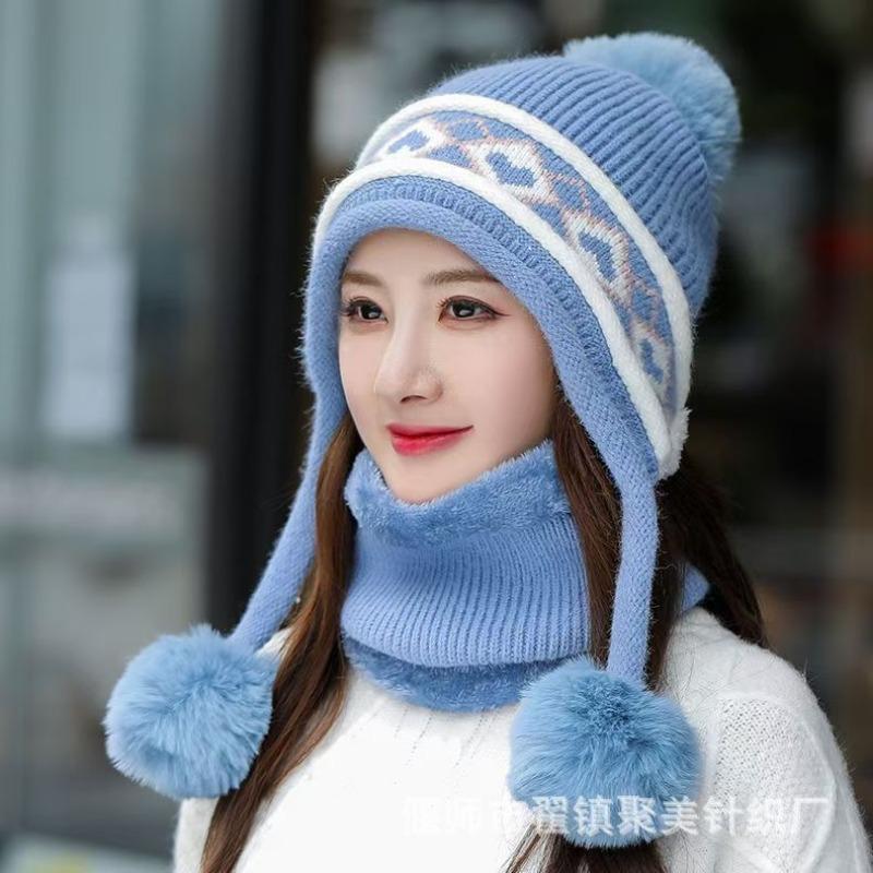 Winter Knitted Hat Cute Versatile Wool Cover Hat Fleece Thickened Thermal Ear Protection Hat Fleece Outdoor Cold-proof Milliner