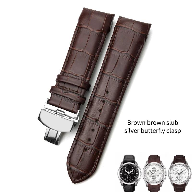 Curved End 22mm 23mm 24mm Genuine Leather Watchband for Tissot T035 T 035617 627 Cowhide Watch Strap Butterfly Clasp Men Tools