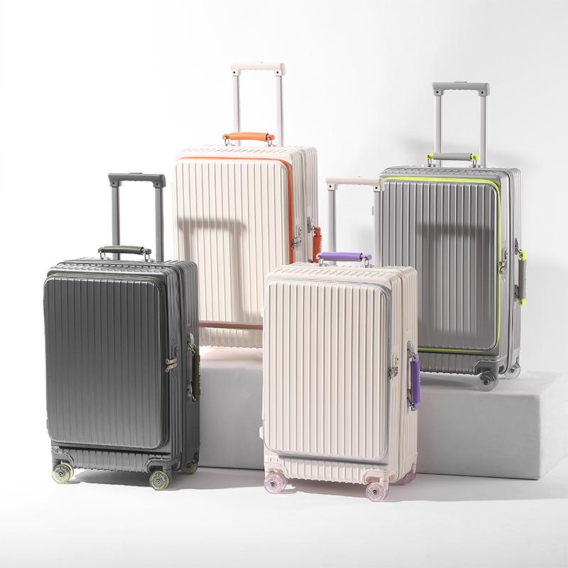 Expandable Color-block Suitcase with Transparent Wheels – Large, Durable, and Side-Opening Carry-On Trolley Case