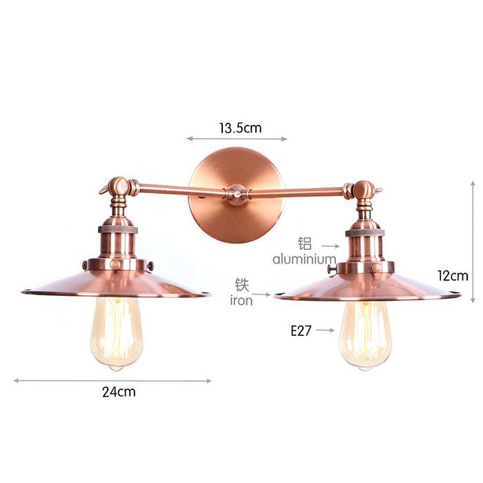 Vintage 2-Lights Wall Light Industrial Black Red Bronze Wall Sconce E27 Metal Shade Vanity Lamp Bathroom Mirror Lighting