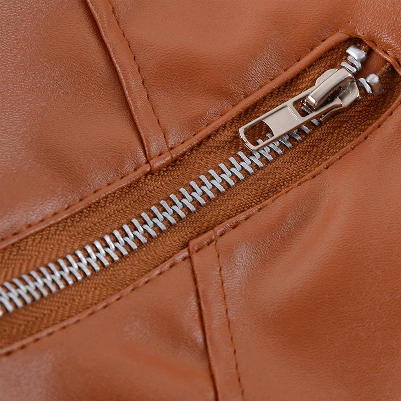 Módní Dámská semišová bunda na motorku Úzká hnědá, plně podšitá, měkký kožený ženský kabát