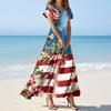 Damen Sommer Casual Fashion Print Farbe Kleider V-Ausschnitt Kurzarm Kleider