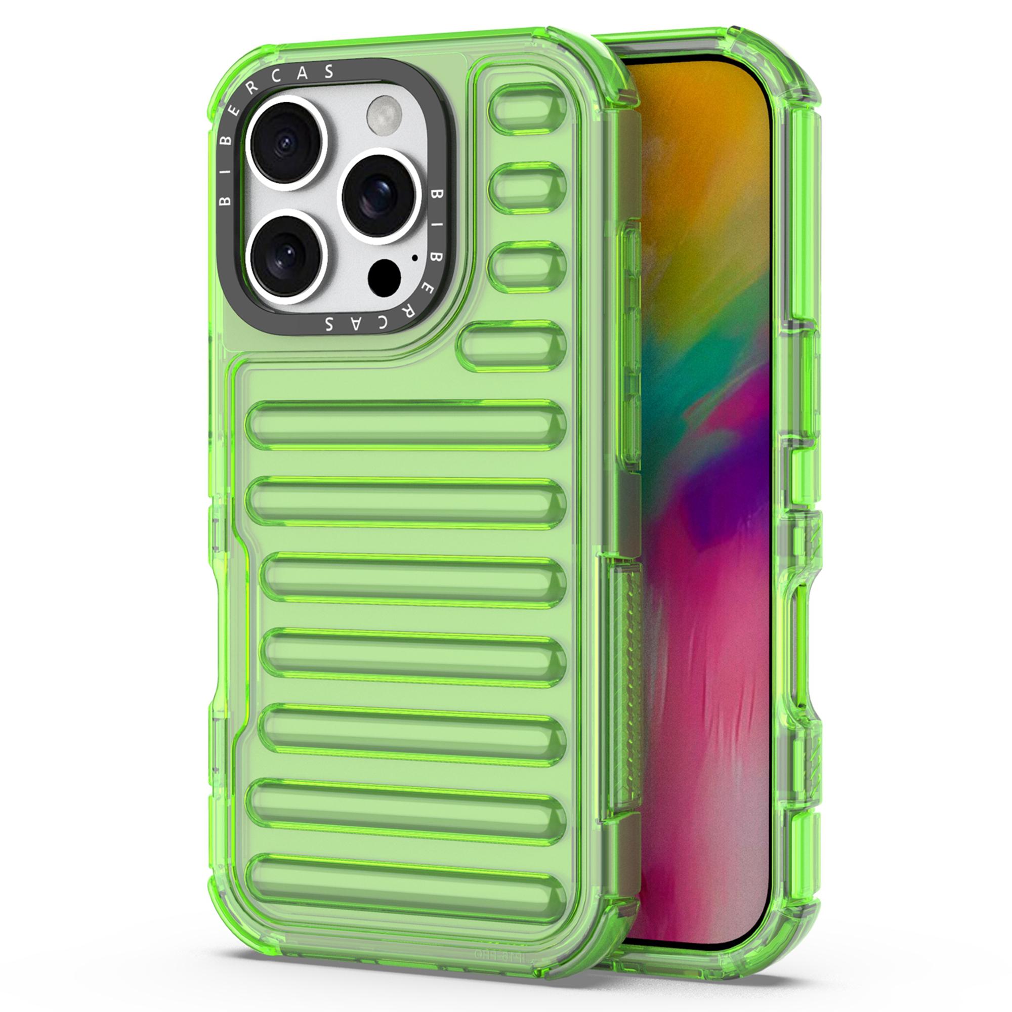 

For iPhone 16 Pro Max Case Stripe Design Anti-Slip Detachable TPU+PC Phone Cover Green