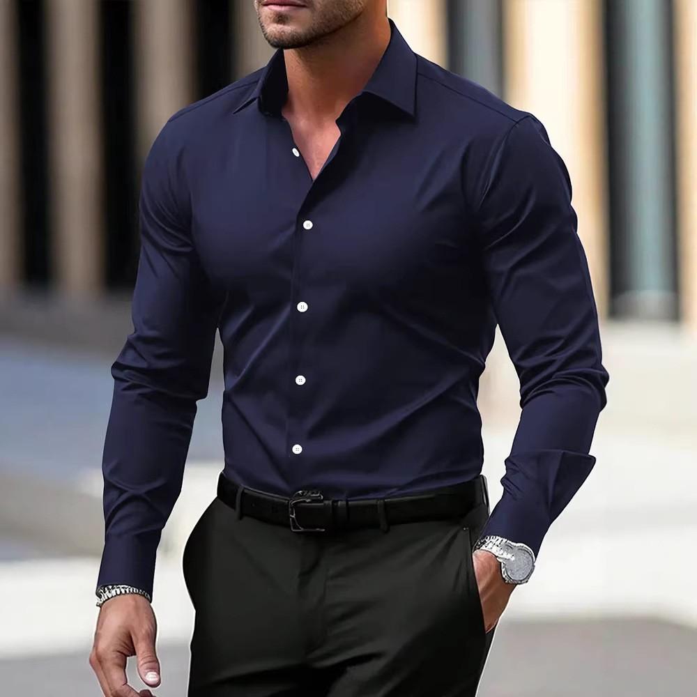 Frühling Herbst Neue Herrenkleidung Langarm Einfarbige Freizeithemden Herren Kragen Slim Fit Hemd Oberteile