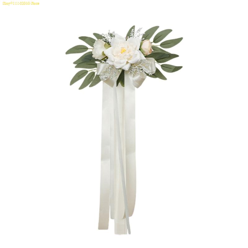 K1AE Romantics Wedding Chair Flowers Church Chair Decorations White Chair Sashes for Various Celebration
