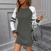 Women's Loose Comfortable Casual Fashionable Contrasting Color Round Neck Long Sleeved Sweatshirt Dress