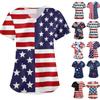 Women's Independence Day Printed Loose V-Neck Pocket Short Sleeve  Uniform Uniform