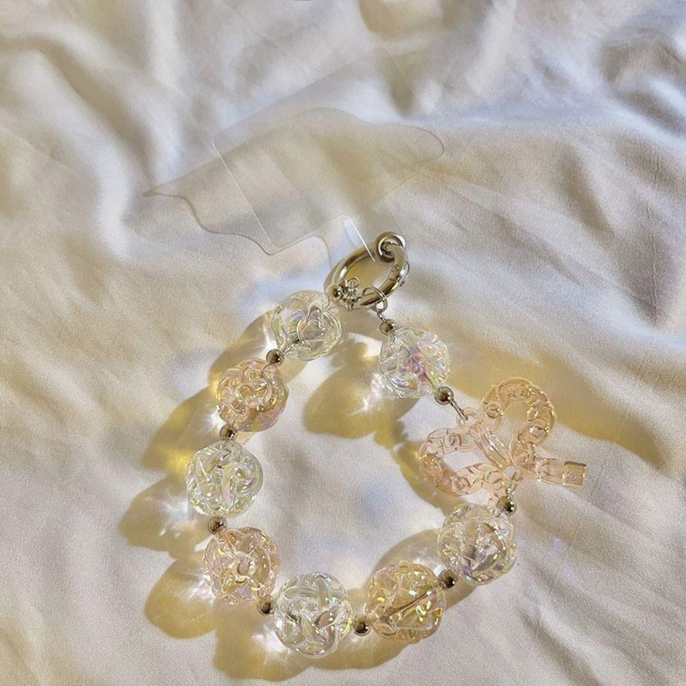 Bag Hanging Beaded Phone Chain Irregular Transparent Beads Pendant Sweet Candy Keychain Gifts