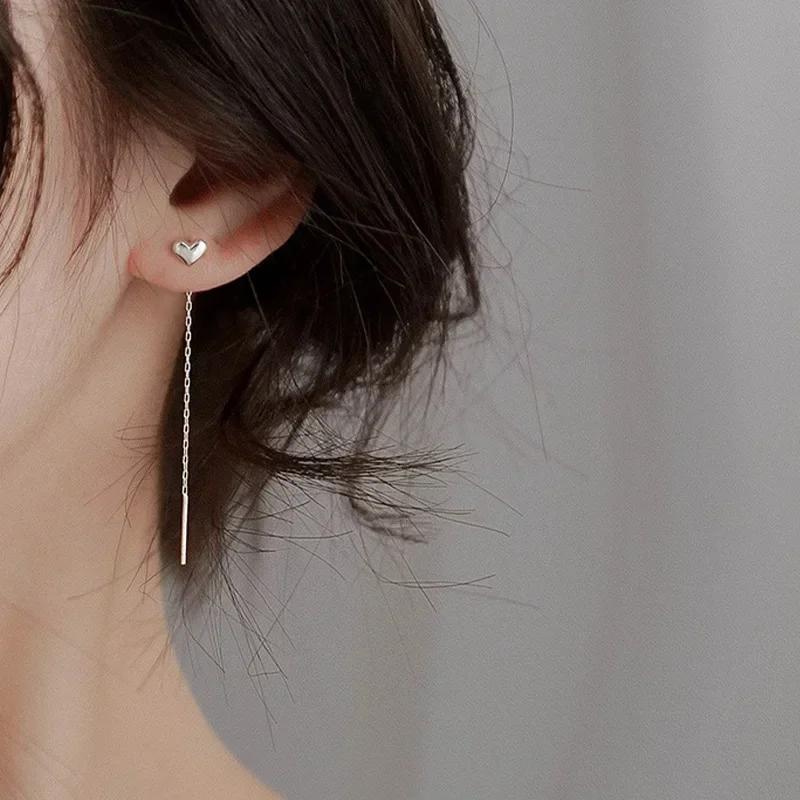 Minimalist Long Tassel Ear Line Drop Earrings for Women Korean Fashion Stainless Steel Chain Hanging Earings Jewelry Party Gifts