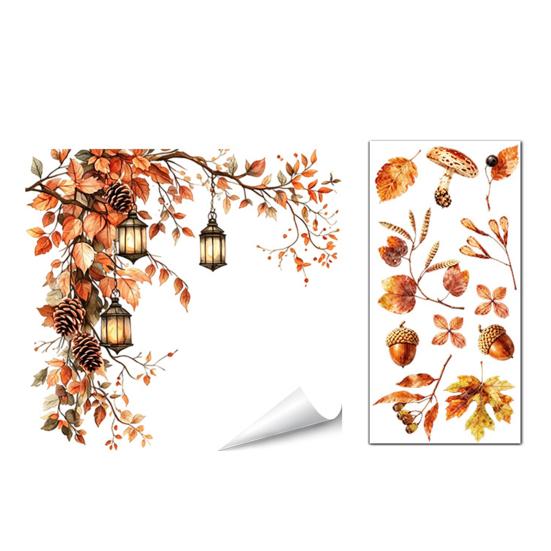 Decorative Window Film for Autumn Decor Static Sticker with Cute Animals & Maple Leaves, Removable Harvest Durable Clings Store Fronts