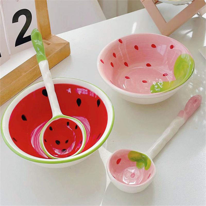 Kitchen Set Set Wear-resistant Ceramic Bowl Household Creative Strawberry Watermelon Bowl Household Products Highest Evaluation