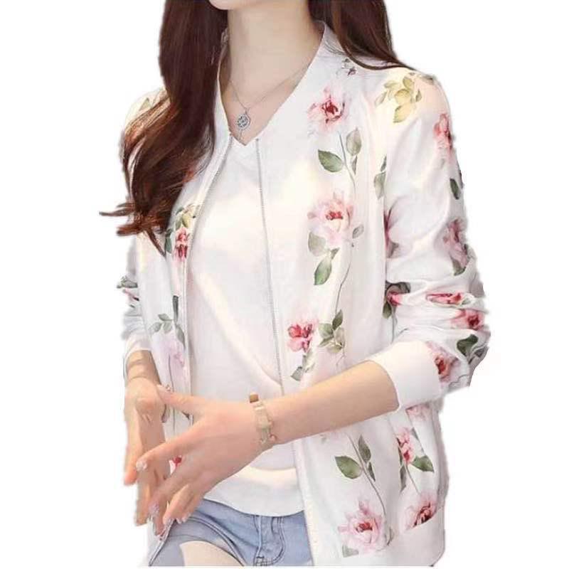Dames Chiffon Zonnebrand Baseballjack in Koreaanse Stijl - Lange Mouw, Rits, Bedrukt, Losvallende Pasvorm