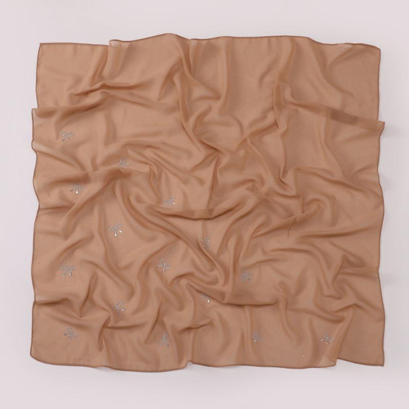 Simple Solid Color Star Bow Rhinestone Chiffon Square Scarf For Women