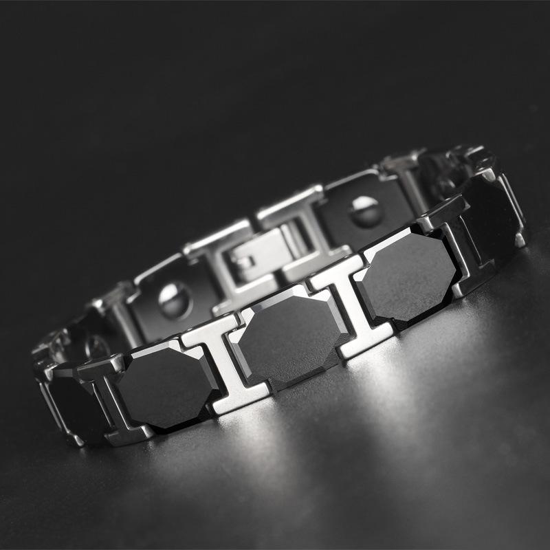 11mm Punk Rose Gold Color Black Ceramic Magnetic Health Bracelet Men Women Hiphop Stainless Steel Bike Therapy Bangle Jewelry