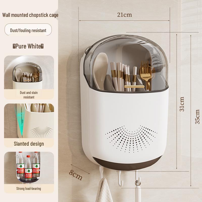 Wall-Mounted Multi-Functional Chopstick Holder: Moisture-Proof, Lid-Draining Luxury Storage Rack.
