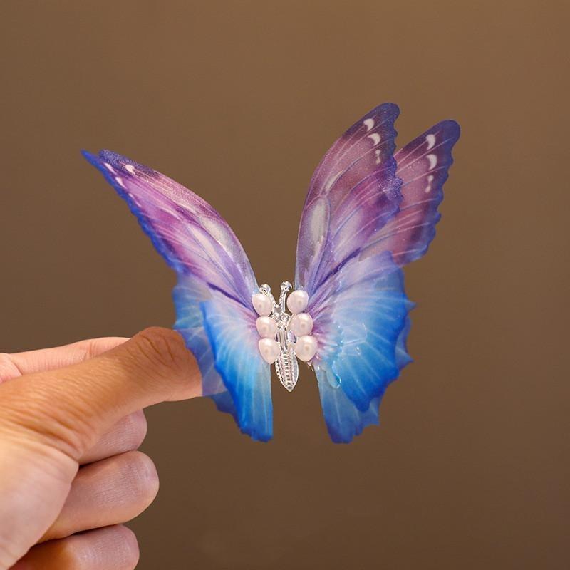 2pcs Korean Moving Butterfly Hair Clips for Girls Double Layered Wings Pearl Butterfly Hairpin Headwear Girls Kids Hair Accessories
