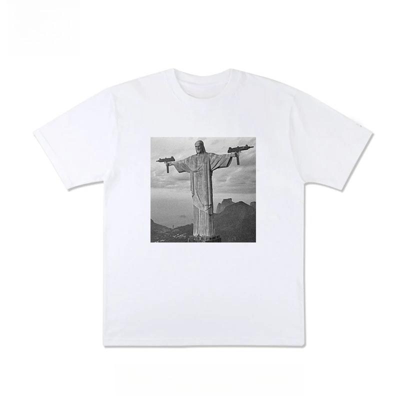 

Autumn Heavy Pure Cotton Tide Brand Abstract Funny Sculpture Printing T-shirt Men and Women s Comfortable and Versatile T-shirt S