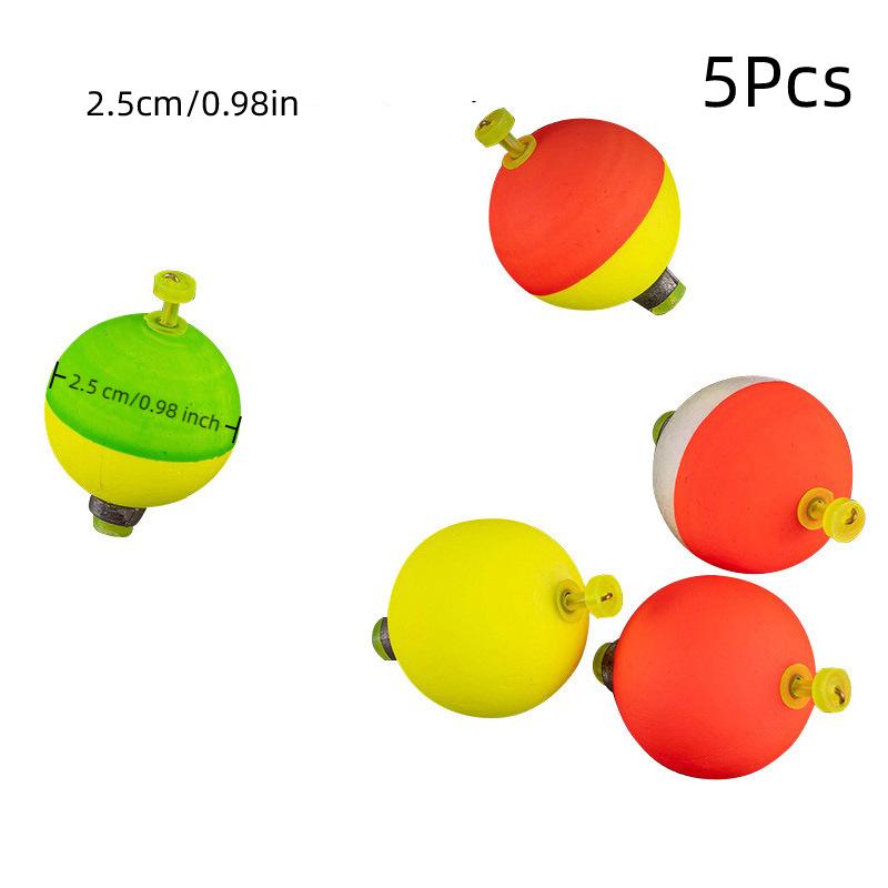 5Pcs Fishing Bobbers Floats Foam Snap On Float Weighted Bobbers Fishing Push Button Snap-On Bobbers Spring Oval Fishing Floats