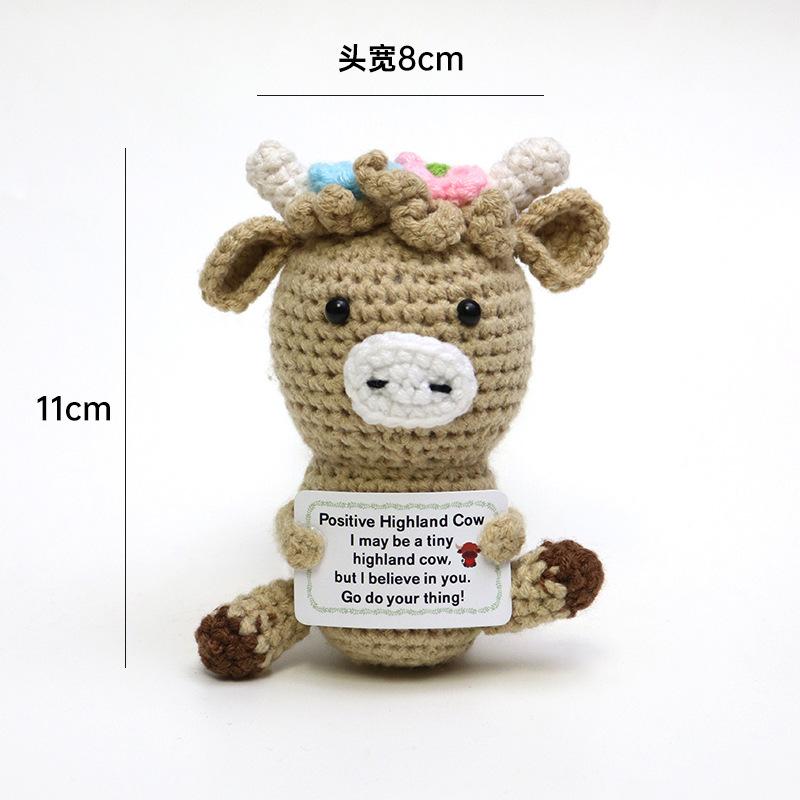 Positive Crochet Dog Doll With Affirmation Card Home Room Decoration Funny Handmade Plush Wool Doll Ornaments Christmas Gifts