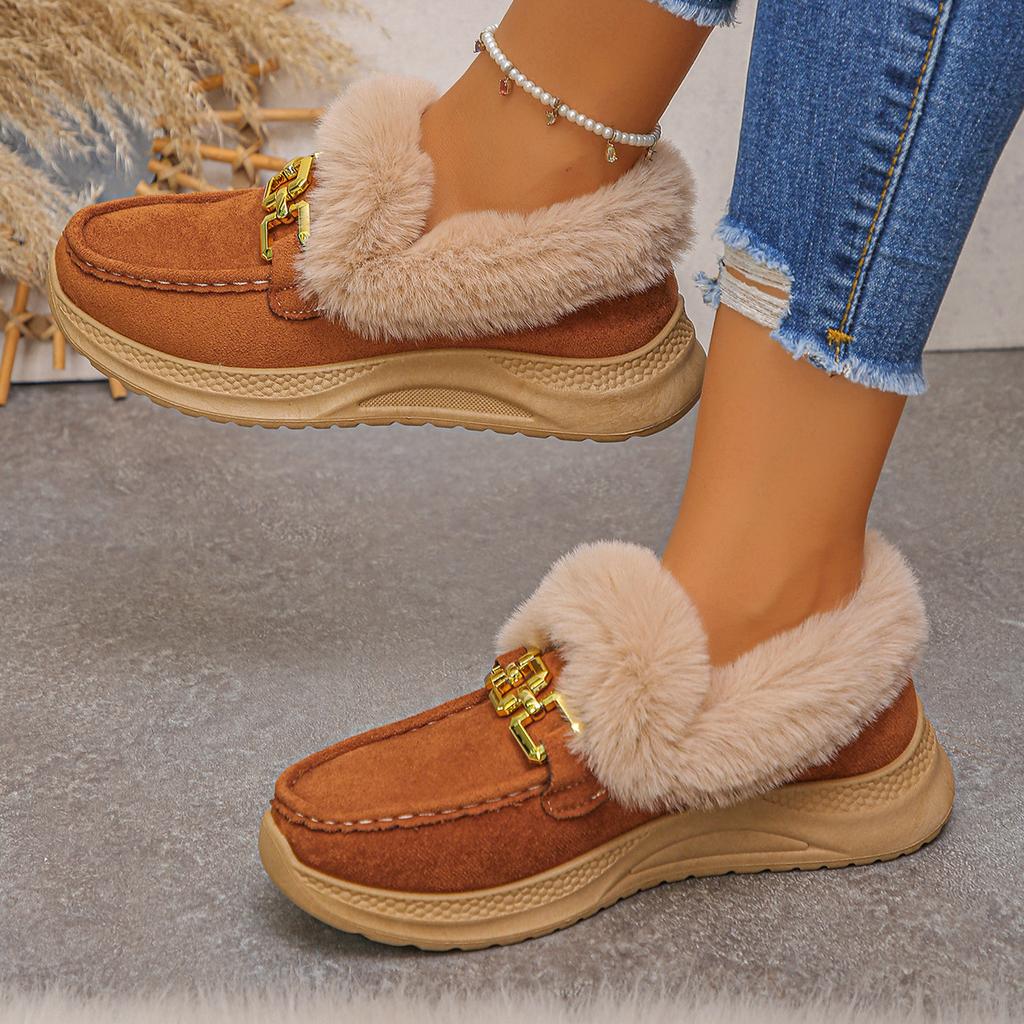 Large size platform sneakers women's autumn and winter new European and American style comfortable rough edge low-top warm cotton shoes