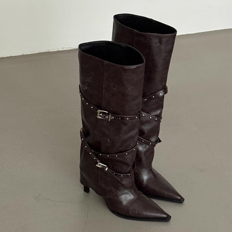 Women High Boots High Heels Designer Dress Shoes Pointed Toe Knee High Boots 2025 Winter Pumps Luxury Sexy Mujer Bootas