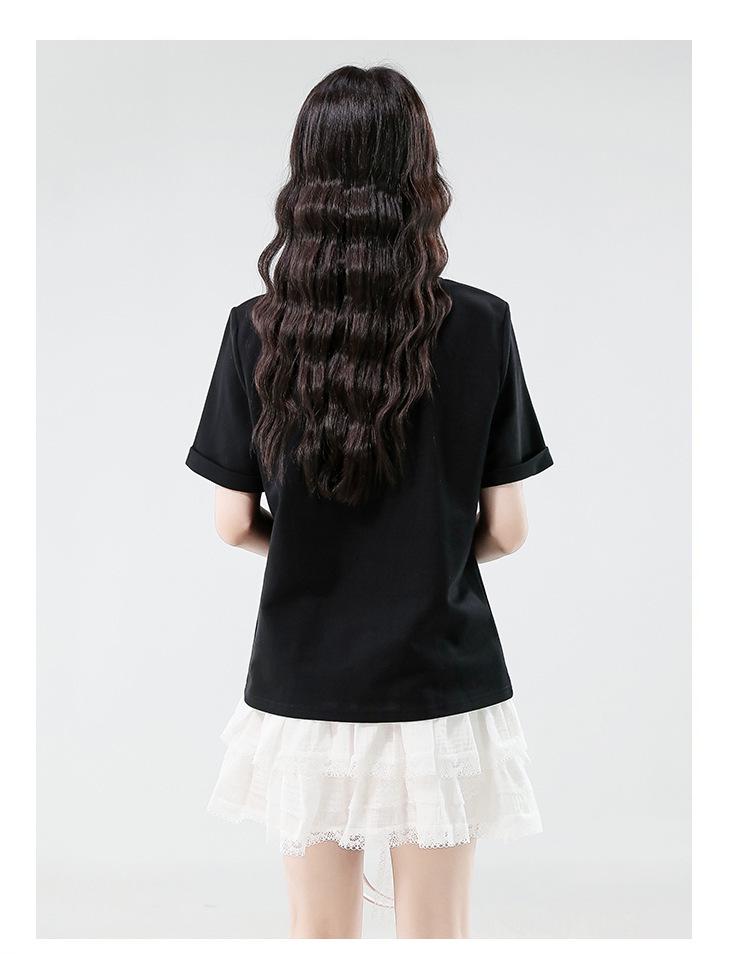 Women's Irregular Split Short-Sleeve Tee, Summer 2025, Loose Fit for Petite, Bowknot Design