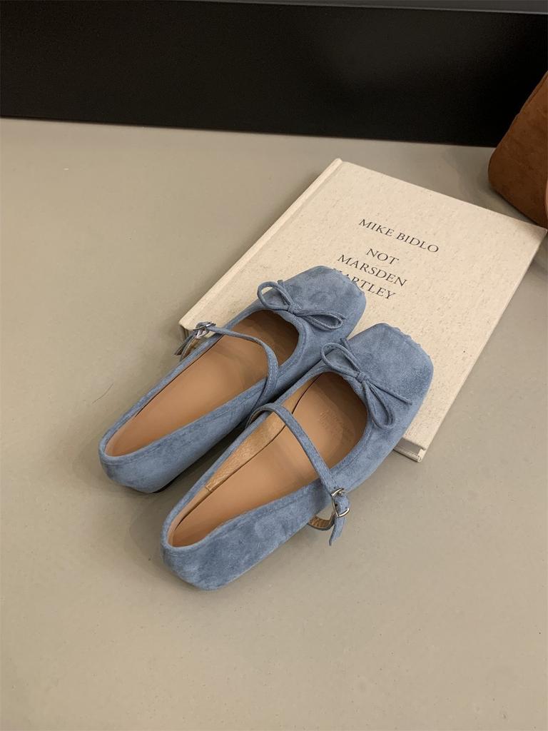 Suede square head shallow mouth single shoes women's autumn new late retro gentle ballet flat bottom Mary Jane