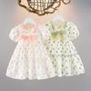 Summer Girls Short Sleeve Dress With Bow Tie Cute Princess Dress For Toddler And Little Kids Fashionable Baby Girl Clothing