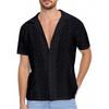 Men's Lace Short-sleeved Shirt With See-through Buttons, Holiday Casual Hollowed-out Top