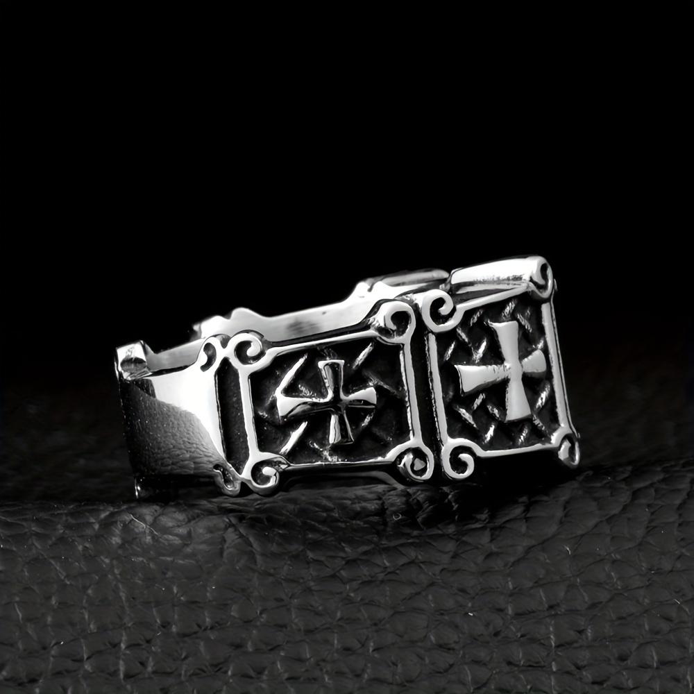 1pc Men's Cross Ring Personality Trendy Hip-hop Ring, Black Stone Open Ring Finger Ring