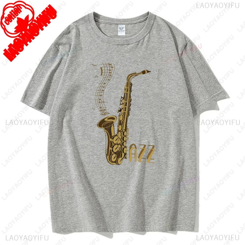 Cute Cat Plays Jazz Saxophone Graphic T Shirts Woman Man Vintage Fashion Casual Streetwear High Quality Cotton Tee Shirt Funny