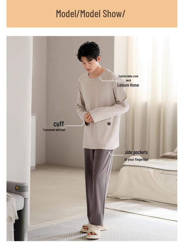 Men's Modal Long Sleeve Pajama Set – Outdoor Wearable, Plus Size, Loose Fit, Casual Homewear for Spring, Autumn, and Winter