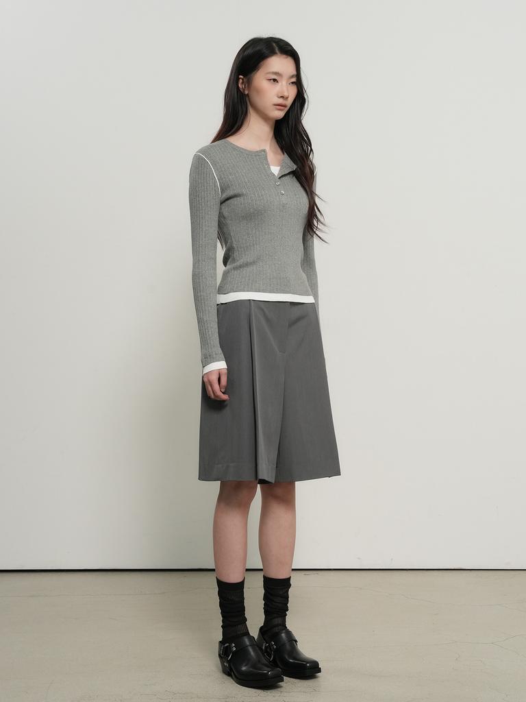 GENERALIDEA Henley Neck Layered Knit Pullover [Grey] / Gf1Lkp507